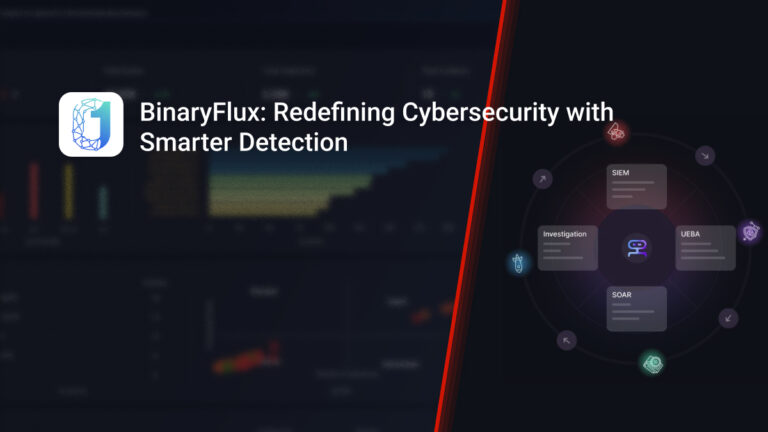 BinaryFlux cybersecurity platform with advanced threat detection features like rarity, spike, beaconing, and impossible travel